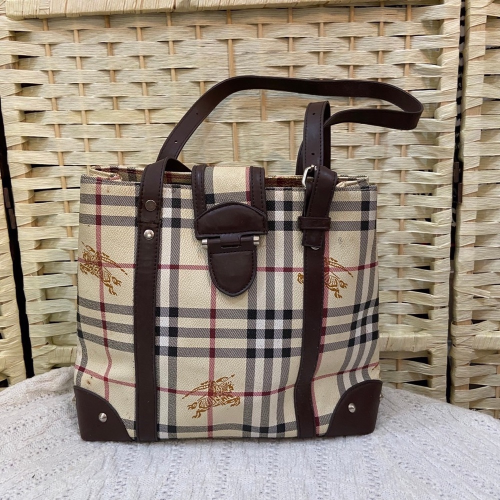 Plaid Brown Beige Shoulder Bag